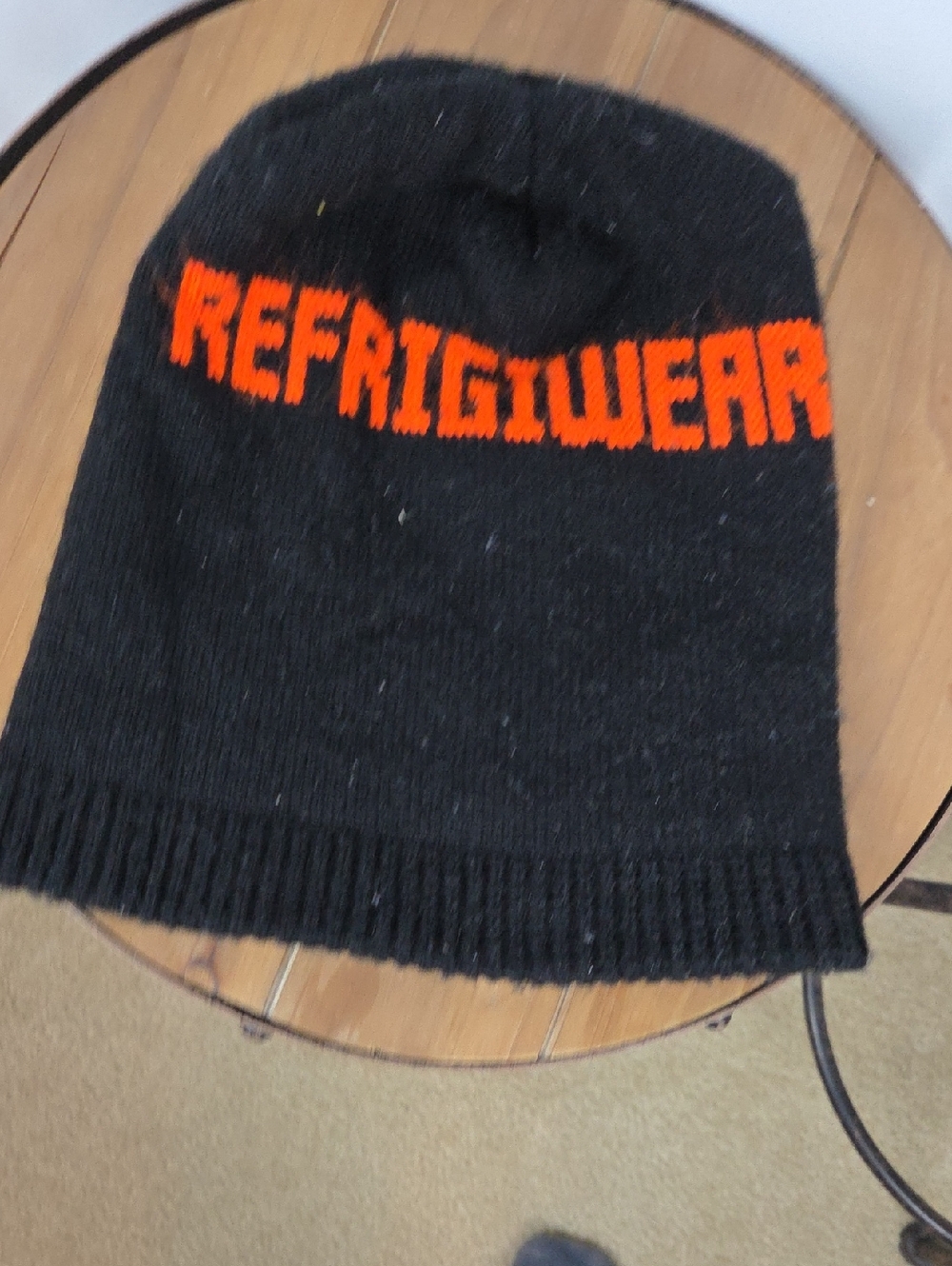 Refrigiwear Men's Black Knit Beanie with Orange Logo Band